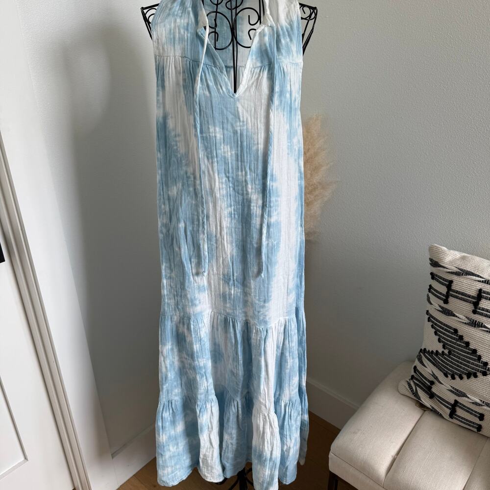 Stark X Sky Blue Tie Dye Gauze Cotton Layer Sleeveless Maxi Dress XSmall
